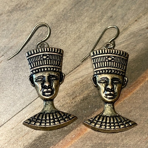 Ancient Egypt Boho Mens face Pharaoh Dangle Statement Earrings - Picture 2 of 4